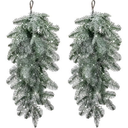 Kunstig Julegirlander – Med Snøperler og Frostet Effekt | Dekorativ Hengedekor til Dør, Peis og Rekkverk