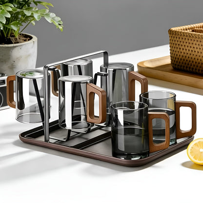 Glasskrussett med Trehåndtak – Varmebestandig og Elegant | Perfekt for Te Vann og Servering - Sett med glass og kopper