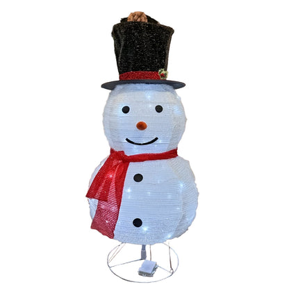 Opplyst Snømann med Hatt og Skjerf – Sammenleggbar Metalllykt | Stemningsfull Juledekorasjon for Inne og Hage