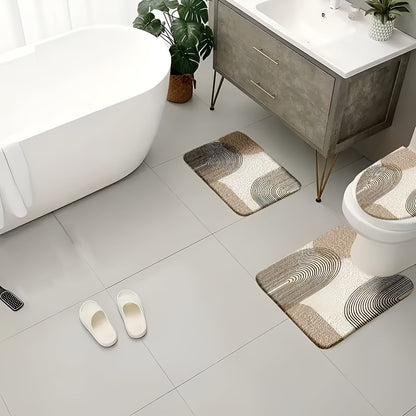 Badezimmermatten Set 4-teilig – Modern & Rutschfest | Weiche WC-Vorleger & Deckelbezug für Stilvolle Baddekoration