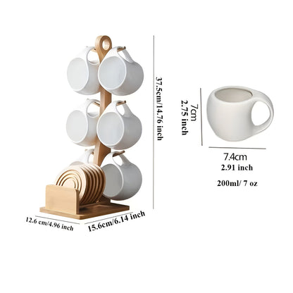 Keramik Kaffeetassen-Set mit Untertasse & Ständer – Stilvoll und Dekorativ | Perfekt für Café und Zuhause