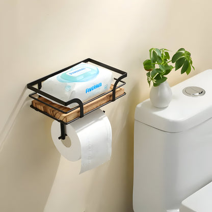 Nordal – Veggmontert Papirholder I Tre Med Hylle
