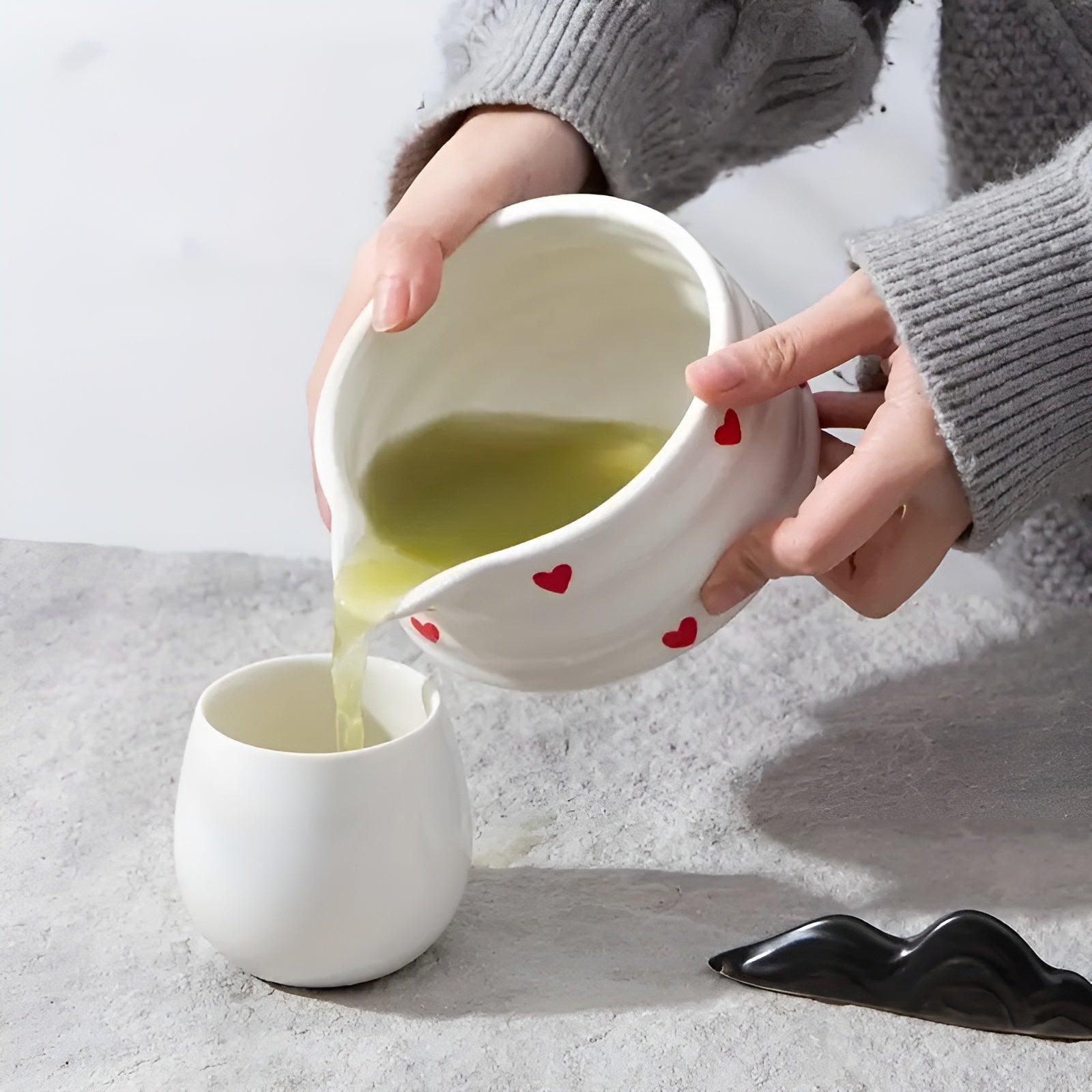 Matcha-sett Med Hjertedesign - 1/3/4/5-delt Tut Og Bambusvisp | Ideell For Hjemmebruk