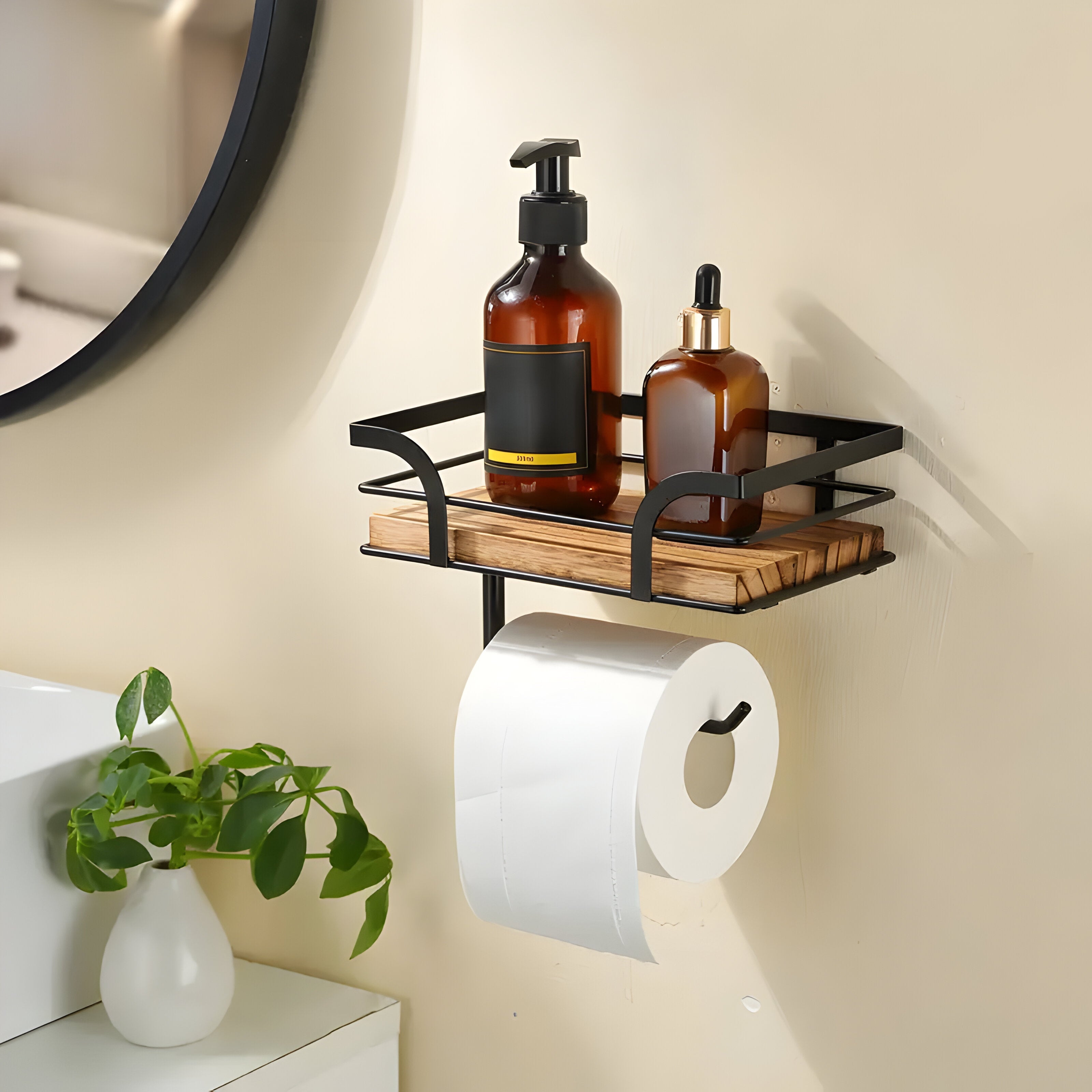 Nordal – Veggmontert Papirholder I Tre Med Hylle