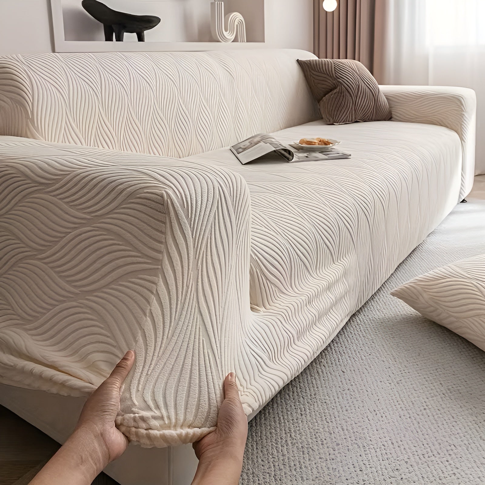 Elastischer Sofabezug aus Fleece – Weich und Gemütlich | Jacquard-Struktur, Perfekt für Sofa & Wohnraum