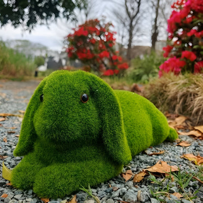 3d-statue Med Flokket Kanin – Påskeharepynt Av Grønn Kunstharpiks | Hagedekorasjon For Terrasse Plen Bonsai