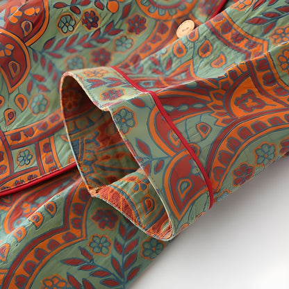 Vintage Jacquard-sett – Rund Hals, Komfortabelt Loungeantrekk