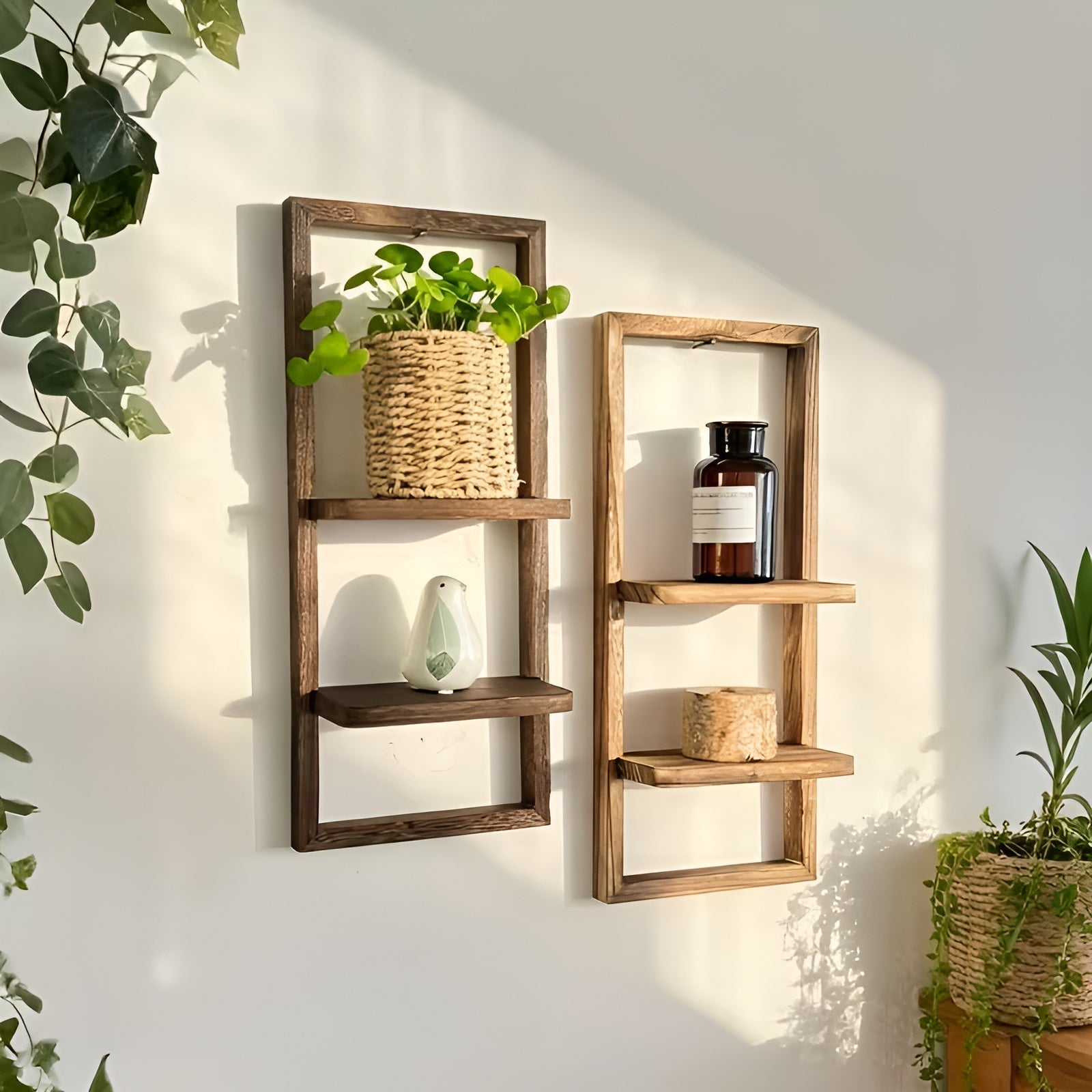Tre-vegghyller For Blomsterpotter – Rustikk Design Med Dobbelt Lag | Dekorativt For Stuen Og Balkongen