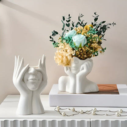 Keramikkvase Med Ansiktsmotiv – Dekorativ Og Elegant | Perfekt For Bord Og Sidebord - Vaser