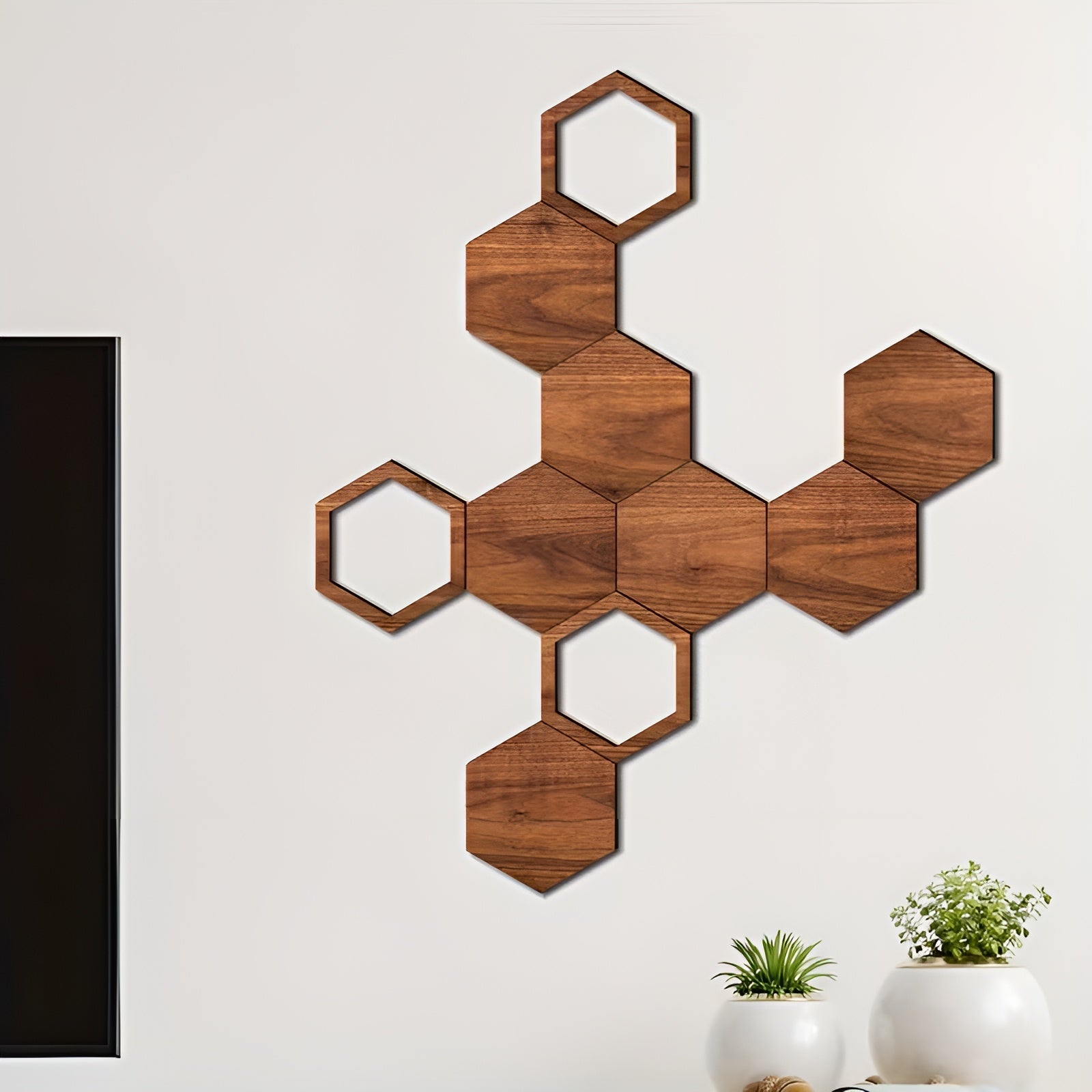 3D Veggdekor i Tre (11 Deler) – Moderne og Dekorativ Hexagon Veggdesign | Perfekt for Stue og Soverom - Veggpaneler