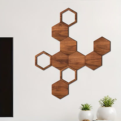 3D Veggdekor i Tre (11 Deler) – Moderne og Dekorativ Hexagon Veggdesign | Perfekt for Stue og Soverom - Veggpaneler