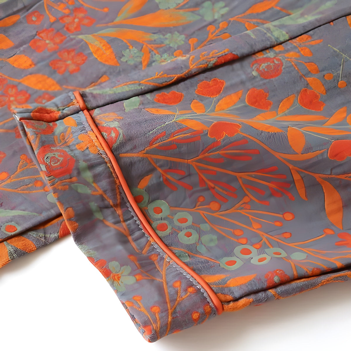 Loungewearsett i Bomull – Vintage Bladtrykk, Krage og Komfortabel Passform