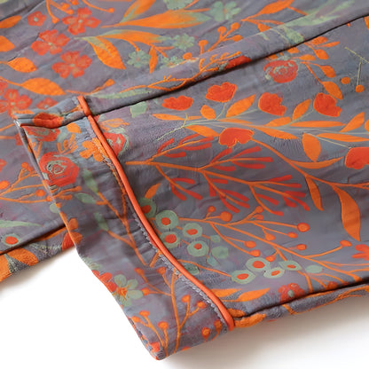 Loungewearsett i Bomull – Vintage Bladtrykk, Krage og Komfortabel Passform
