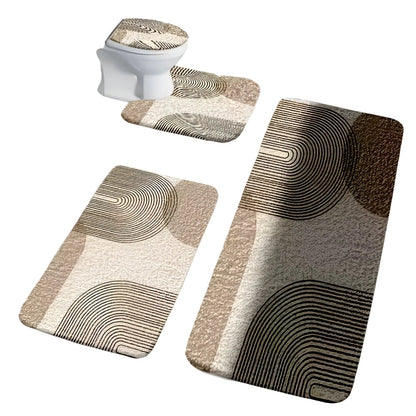 Badezimmermatten Set 4-teilig – Modern & Rutschfest | Weiche WC-Vorleger & Deckelbezug für Stilvolle Baddekoration