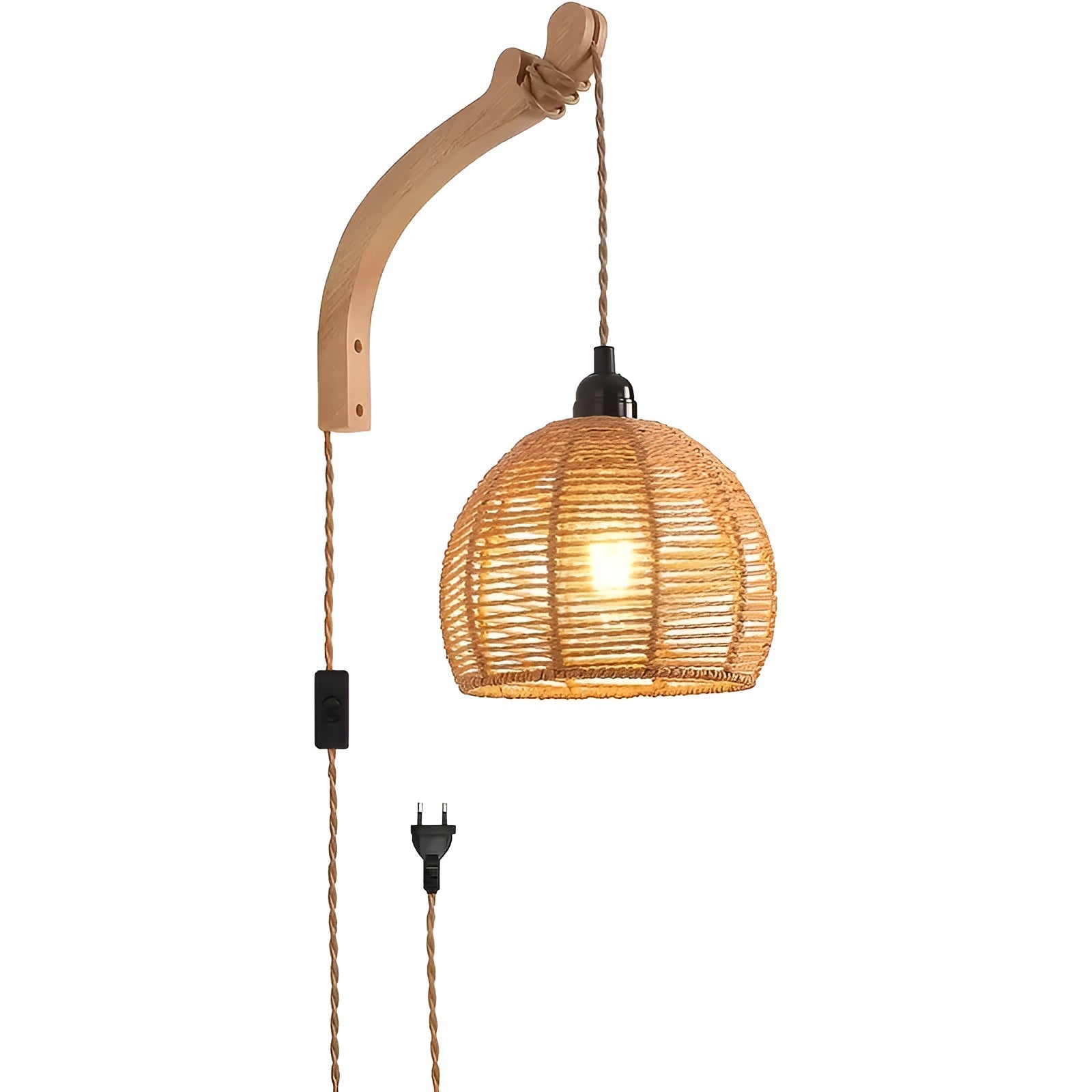 Vegglampe med Flettet Lampeskjerm – Naturlig og Koselig | Perfekt for Soverom og Gang