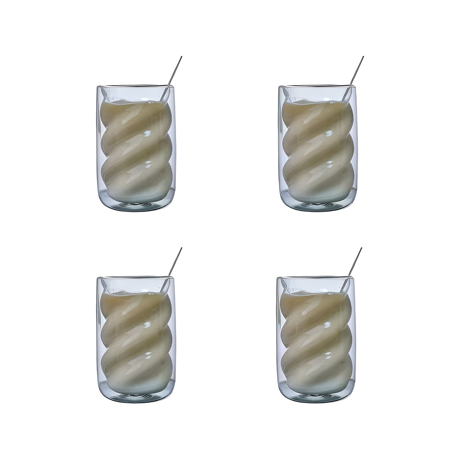 Dobbeltveggede Spiralglass i 4-pk – Varmeisolerende og Hitzebestandige | Perfekt for Kaffe, Te og Dessert