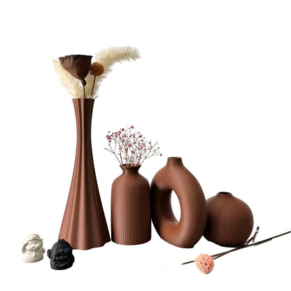 Boho Vase Sett (4 stk) – Dekorativt og Stilrent | Perfekt for Tørkede Blomster og Borddekorasjon - Vaser