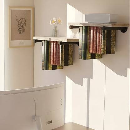 Svevende Bokhyller (2-pakning) – Plassbesparende og Dekorativ | Vegghyller for Stue og Kontor