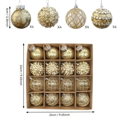 Julekuler Sett (16 stk, Ø 6 cm) – Elegante Kuler i Champagne | Perfekt til Juletreet