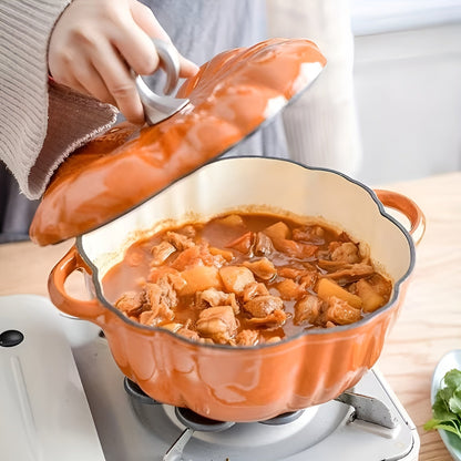 Gresskarformet Emaljegryte – Multifunksjonell og Dekorativ | Perfekt for Supper og Gryteretter
