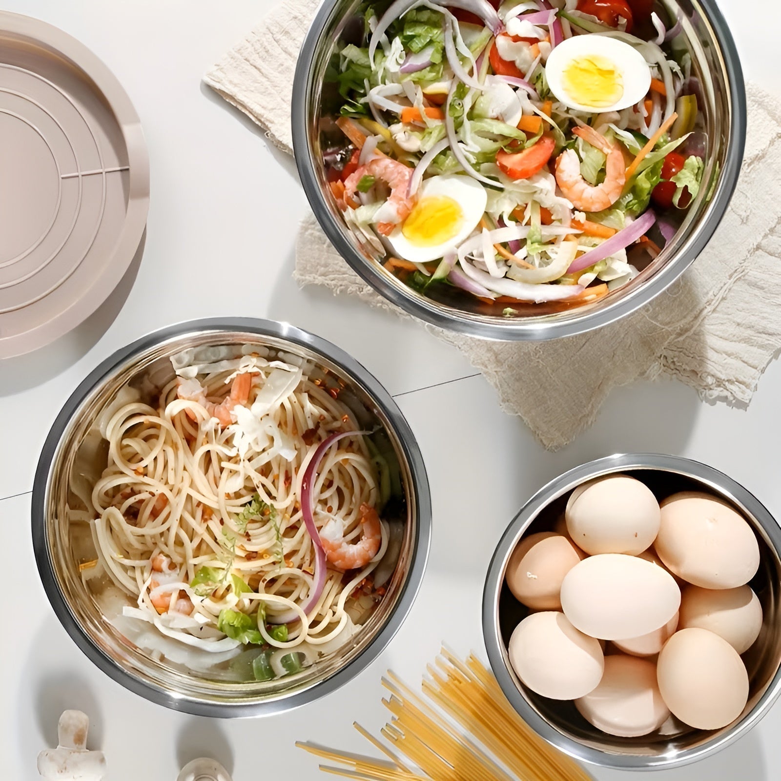 Rørbollesett i Rustfritt Stål (15 deler) – Sklisikker Silikonbunn | Perfekt til Baking og Matlaging