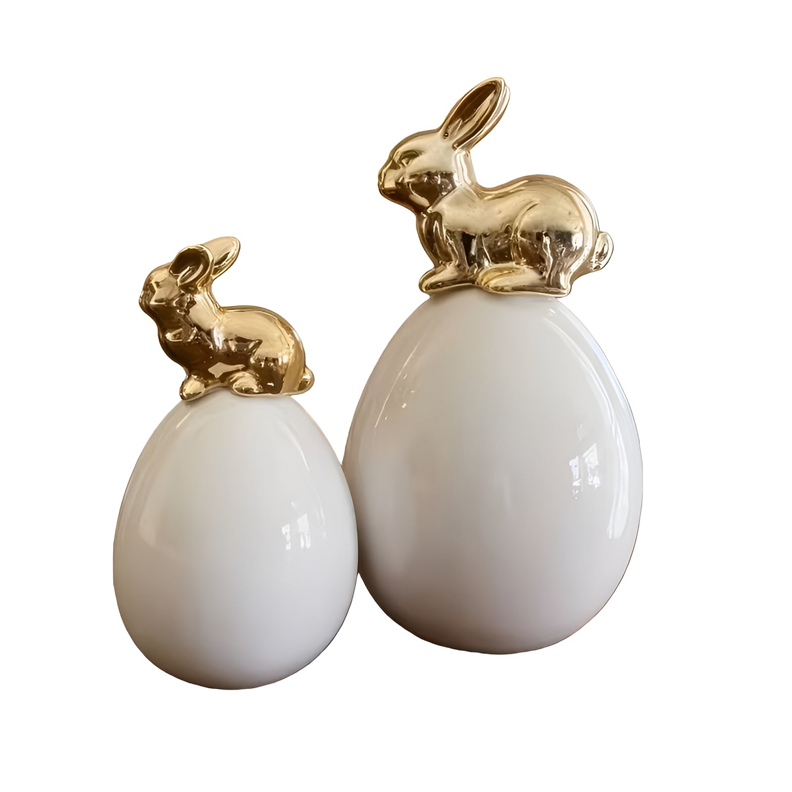 Keramisk Dekorasjonskanin I Eggform – Moderne Påskedekorasjon I Hvitt Og Gull | Elegant Borddekorasjon For Stuen