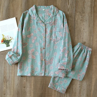 Loungewearsett med Sommerfugltrykk – Vintage Stil, Bomull