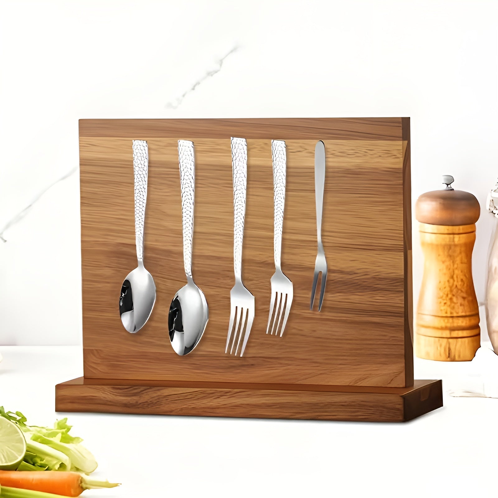 Dobbeltsidig Magnetisk Knivblokk i Tre – Plassbesparende og Praktisk | Perfekt for Kjøkken og Restaurant