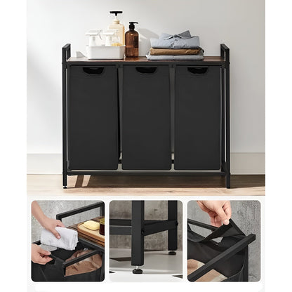 Kleskurv Med Rom – Uttrekkbar Kleskurv Med Oppbevaringsrom | Svart Metall Og Trelook I Brunt