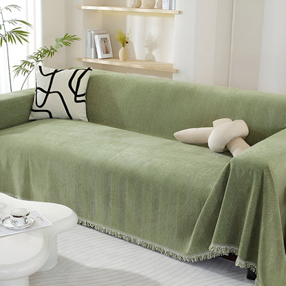 Chenille-Decke Fischgrätenmuster und Quasten – Gemütlicher Stil für das Sofa - Decke