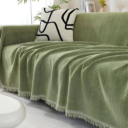 Chenille-Decke Fischgrätenmuster und Quasten – Gemütlicher Stil für das Sofa - 180*130cm / Grün - Decke