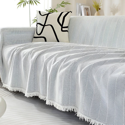Chenille-Decke Fischgrätenmuster und Quasten – Gemütlicher Stil für das Sofa - 180*130cm / Hellgrau - Decke