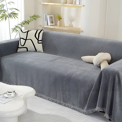 Chenille-Decke Fischgrätenmuster und Quasten – Gemütlicher Stil für das Sofa - Decke