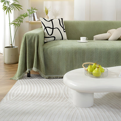 Chenille-Decke Fischgrätenmuster und Quasten – Gemütlicher Stil für das Sofa - Decke