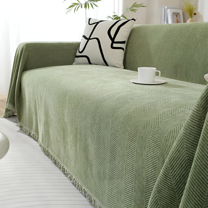Chenille-Decke Fischgrätenmuster und Quasten – Gemütlicher Stil für das Sofa - Decke