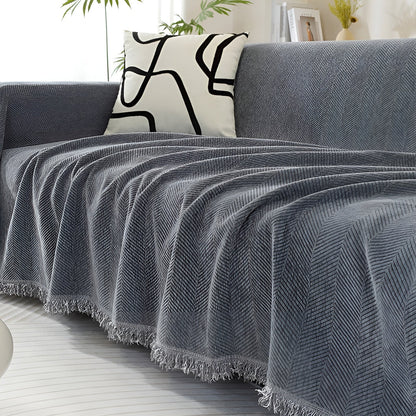 Chenille-Decke Fischgrätenmuster und Quasten – Gemütlicher Stil für das Sofa - 180*130cm / Grau - Decke