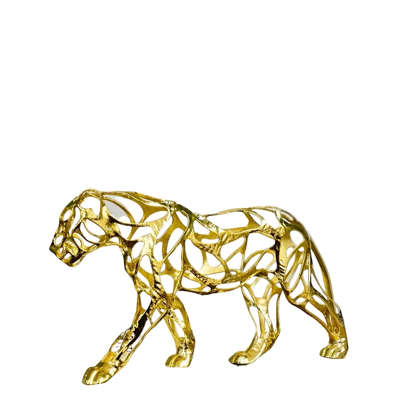 Leopardskulptur i Gullfarget Metall – Elegant og Dekorativ | Luksuriøst Blikkfang for Stue og Hjem - Skulpturer
