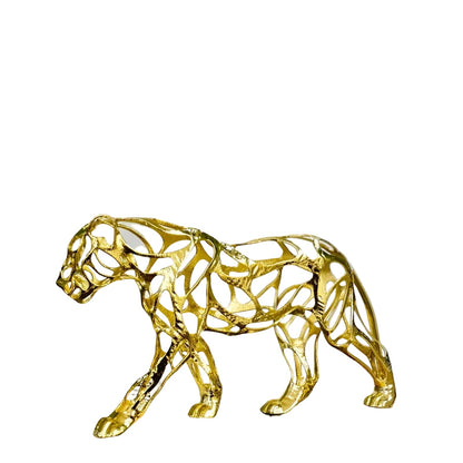 Leopardskulptur i Gullfarget Metall – Elegant og Dekorativ | Luksuriøst Blikkfang for Stue og Hjem - Skulpturer