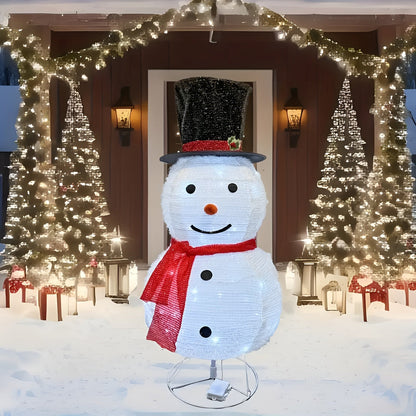 Opplyst Snømann med Hatt og Skjerf – Sammenleggbar Metalllykt | Stemningsfull Juledekorasjon for Inne og Hage