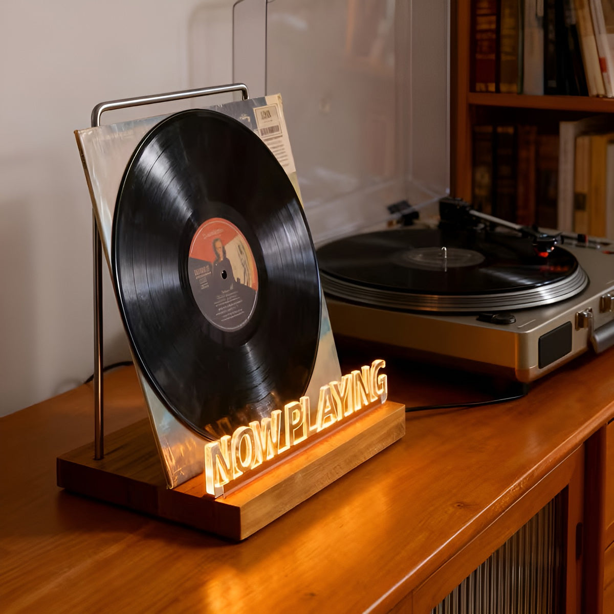 Vinylstativ i Tre – Oppbevaringsstativ for Skrivebord | Perfekt for Visning av Albumomslag