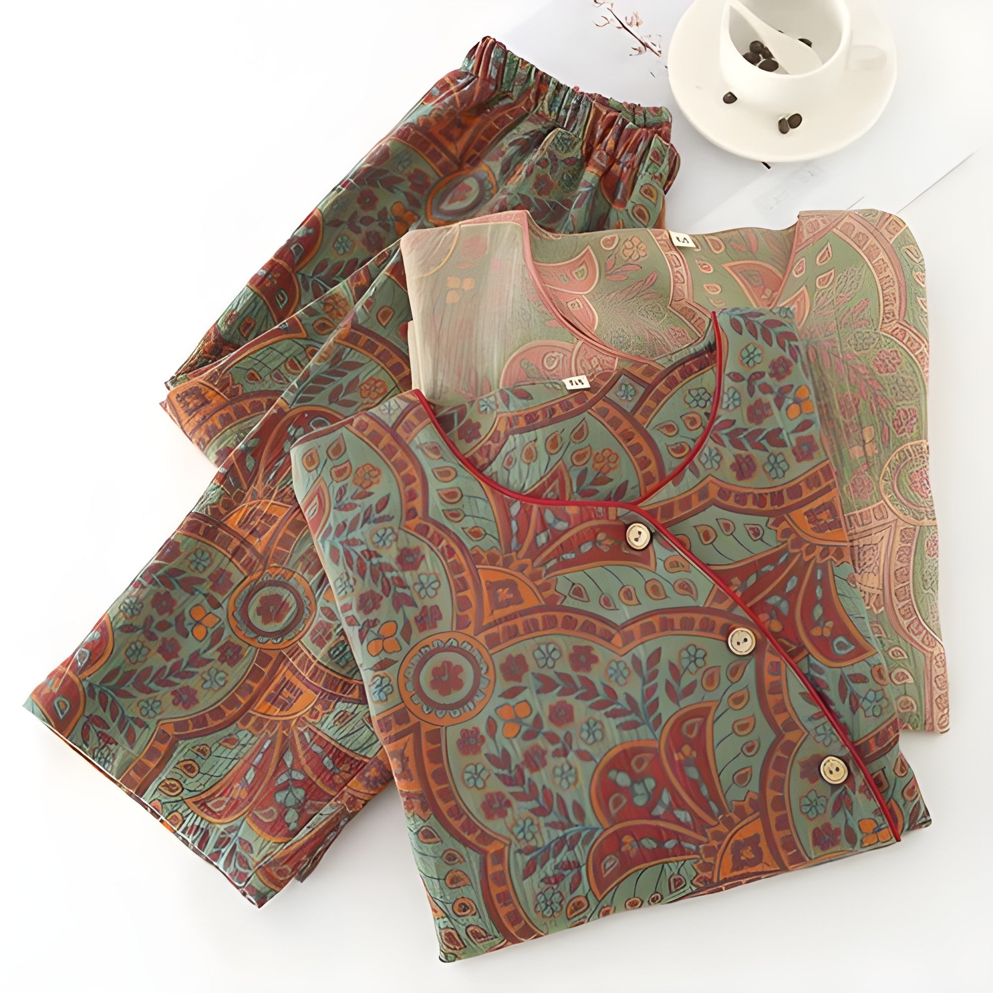 Vintage Jacquard-sett – Rund Hals, Komfortabelt Loungeantrekk