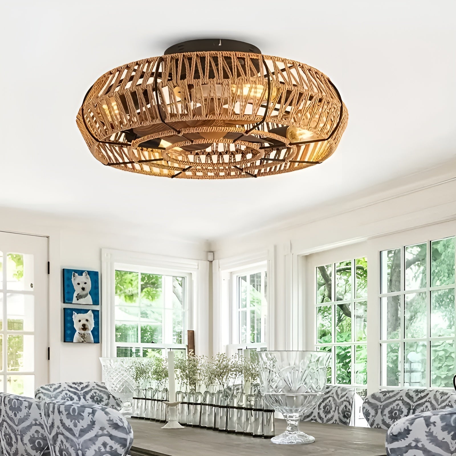 Takvifte med Rottinglampe – Håndflettet og Dekorativ | Perfekt for Stue og Soverom