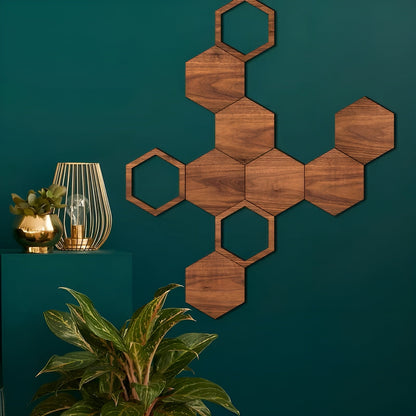 3D Veggdekor i Tre (11 Deler) – Moderne og Dekorativ Hexagon Veggdesign | Perfekt for Stue og Soverom - Veggpaneler