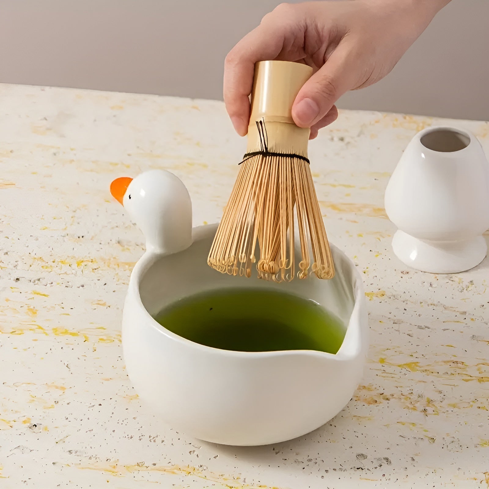 Matcha-sett med Andemotiv – Komplett med Skål, Visp og Sil | Perfekt som Gave