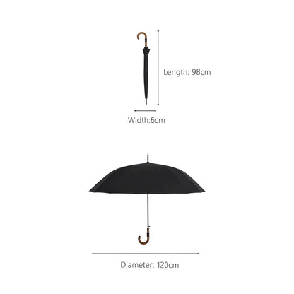 Stor Regnparaply – 120 cm Skjerm, Trehåndtak | Klassisk Design