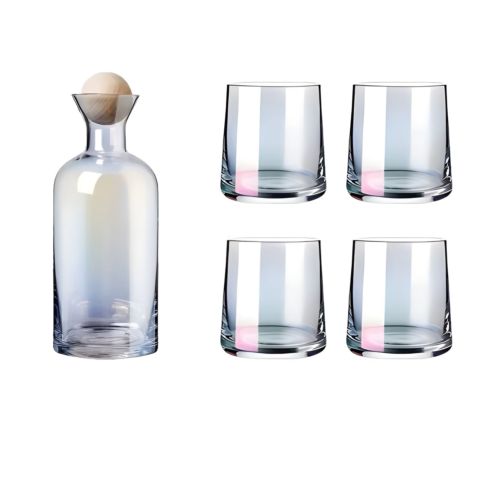 Glasskaraffelsett med 4 Glass – Stilrent og Dekorativt | 1,2L med Trelokk Perfekt for Vann og Juice - Fargerikt Antrekk