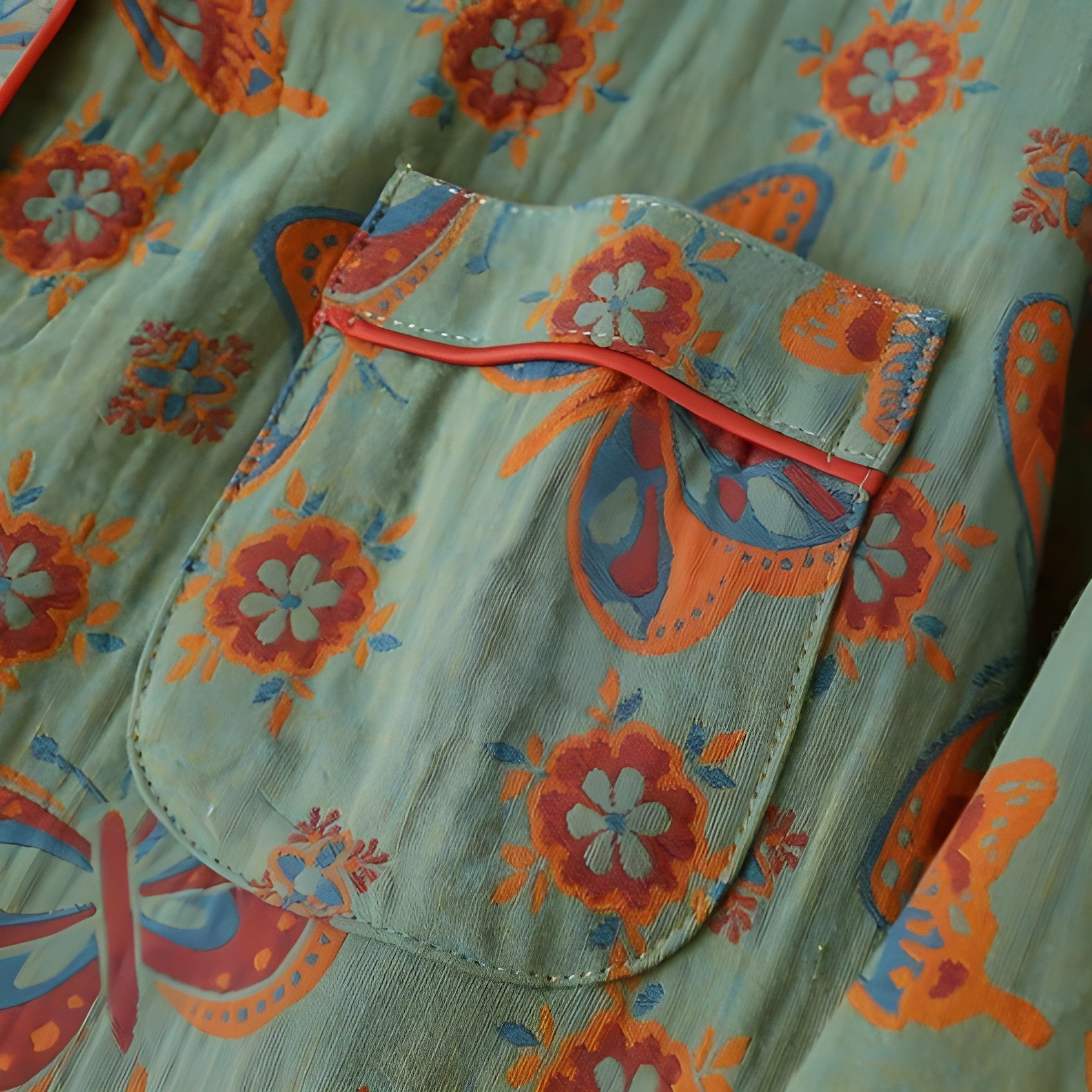 Loungewearsett med Sommerfugltrykk – Vintage Stil, Bomull