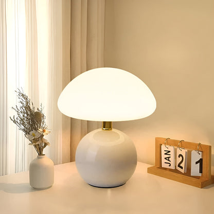 Kremfarget Bordlampe i Soppdesign – Stilfull Retro Leuchte | Perfekt for Soverom og Stue