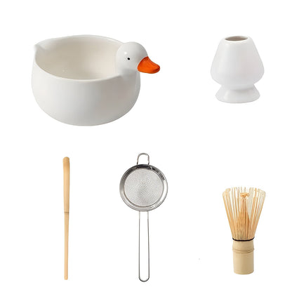 Matcha-sett med Andemotiv – Komplett med Skål, Visp og Sil | Perfekt som Gave