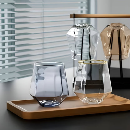 Whiskyglassett I 4 Deler – Geometrisk Design Og Fargerike Tumblerglass | 300 ML, Perfekt Til Whisky, Cocktailer Og Gaver